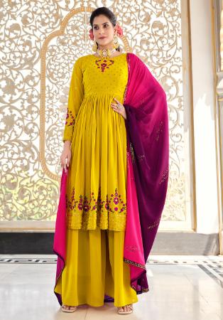 Picture of Appealing Georgette Golden Readymade Salwar Kameez