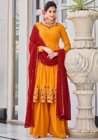 Picture of Lovely Georgette Golden Rod Readymade Salwar Kameez