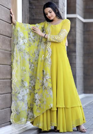 Picture of Well Formed Georgette Yellow Green Readymade Gown