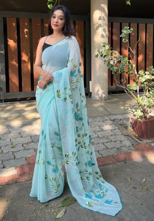 Picture of Stunning Organza Medium Aqua Marine Saree