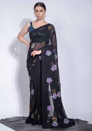 Picture of Marvelous Georgette Black Saree