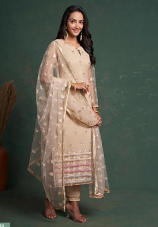 Picture of Splendid Net Beige Straight Cut Salwar Kameez