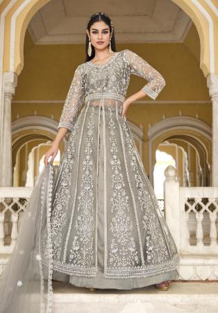 Picture of Sightly Net Grey Anarkali Salwar Kameez