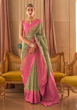 Picture of Fine Silk Dark Olive Green Saree