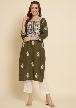 Picture of Delightful Cotton Dark Olive Green Kurtis & Tunic