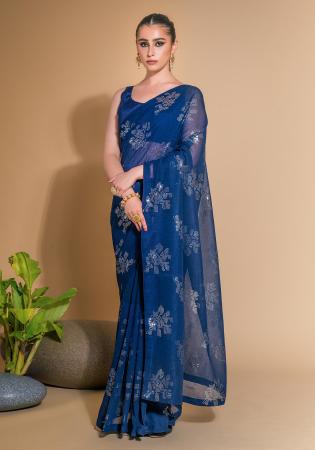 Picture of Shapely Georgette Navy Blue Saree