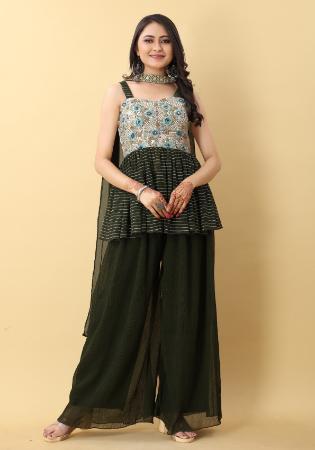 Picture of Cotton & Georgette Dark Olive Green Readymade Salwar Kameez