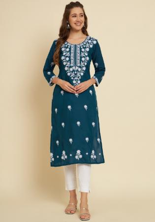 Picture of Pleasing Cotton Midnight Blue Kurtis & Tunic