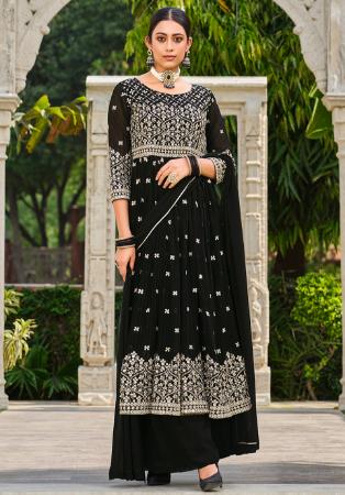 Picture of Well Formed Georgette Black Straight Cut Salwar Kameez