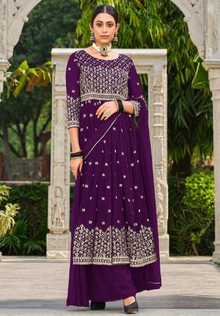 Picture of Graceful Georgette Purple Straight Cut Salwar Kameez