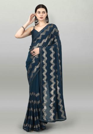 Picture of Beautiful Georgette Dark Slate Grey Saree