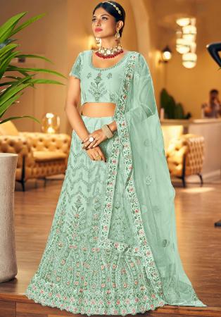 Picture of Nice Net Dark Sea Green Lehenga Choli