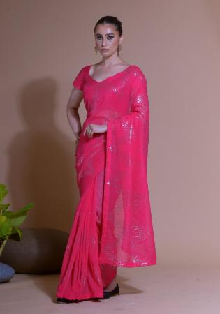 Picture of Excellent Georgette Deep Pink Saree