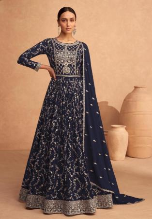 Picture of Georgette Dim Gray Straight Cut Salwar Kameez