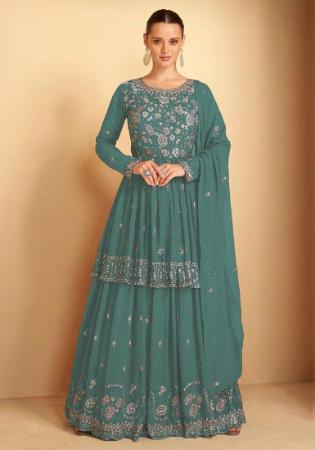 Picture of Georgette Cadet Blue Straight Cut Salwar Kameez