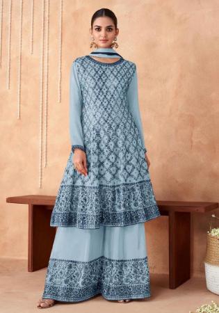 Picture of Georgette Slate Grey Straight Cut Salwar Kameez