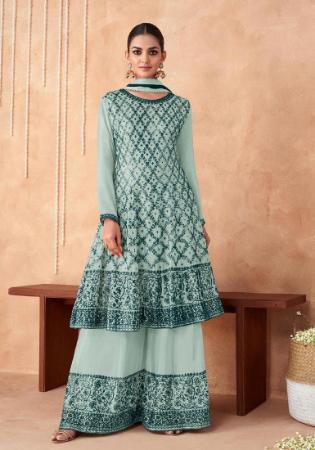 Picture of Georgette Dark Sea Green Straight Cut Salwar Kameez