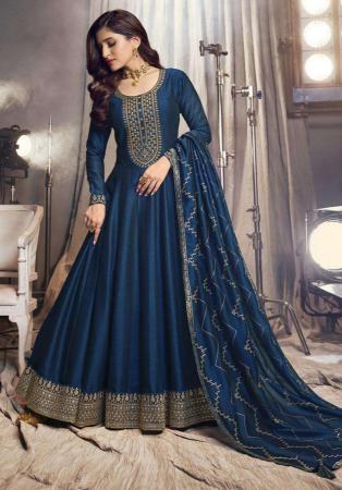 Picture of Bewitching Silk Midnight Blue Anarkali Salwar Kameez