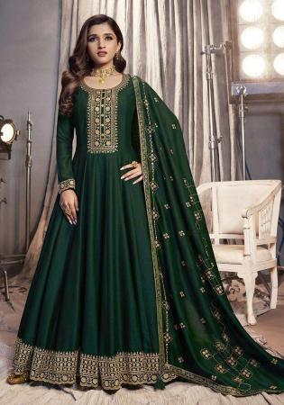 Picture of Gorgeous Silk Dark Slate Grey Anarkali Salwar Kameez