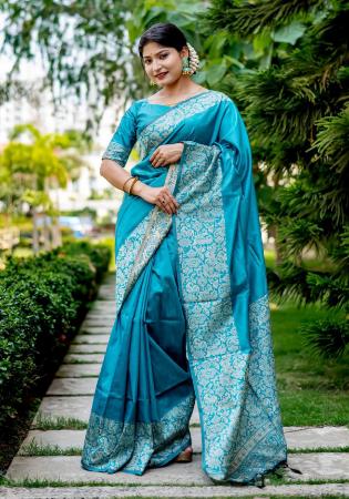 Picture of Shapely Silk Dark Turquoise Saree