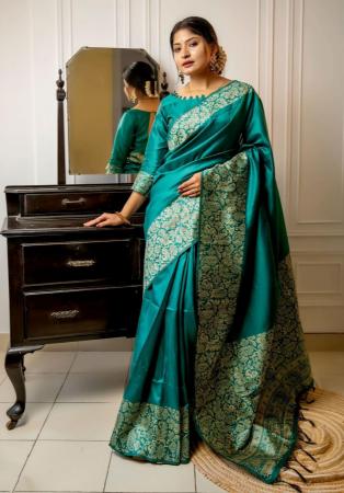 Picture of Shapely Silk Medium Turquoise Saree