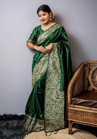 Picture of Pretty Silk Dark Green Saree