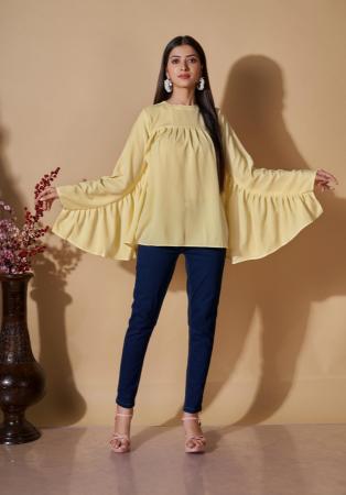 Picture of Cotton & Georgette & Lycra Pale Golden Rod Kurtis And Tunic