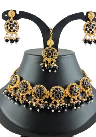 Picture of Classy Georgette Dark Khaki Necklace Set