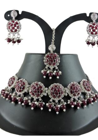 Picture of Ideal Georgette Dark Magenta Necklace Set