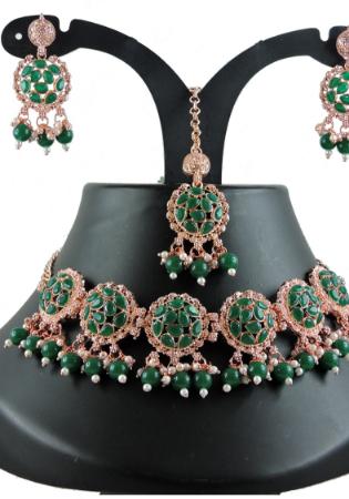 Picture of Gorgeous Georgette Sea Green Necklace Set