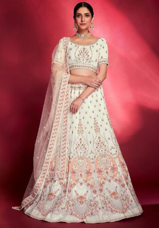 Picture of Well Formed Georgette & Silk Off White Lehenga Choli