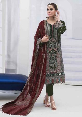 Picture of Georgette Dark Olive Green Straight Cut Salwar Kameez