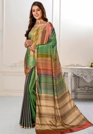 Picture of Excellent Crepe & Silk Dark Khaki Saree