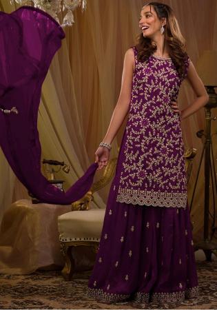 Picture of Shapely Georgette Purple Straight Cut Salwar Kameez