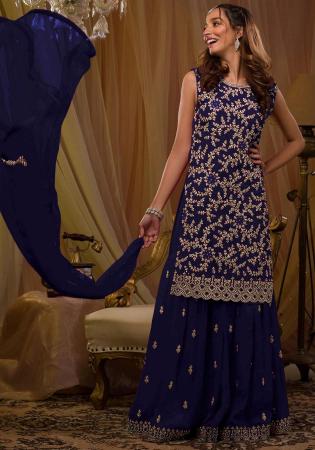 Picture of Georgette Midnight Blue Straight Cut Salwar Kameez