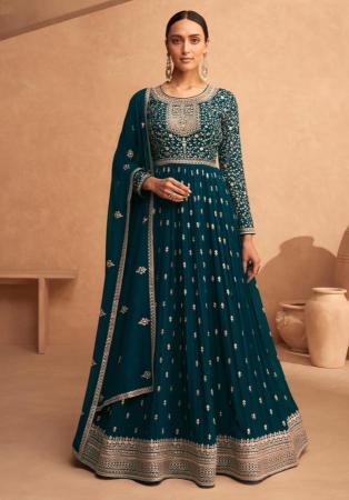 Picture of Georgette Dark Green Straight Cut Salwar Kameez