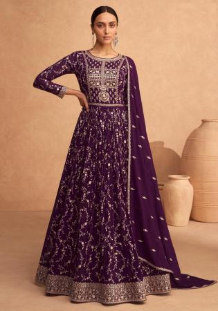 Picture of Pleasing Georgette Purple Straight Cut Salwar Kameez