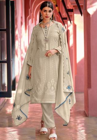 Picture of Fine Georgette Beige Straight Cut Salwar Kameez