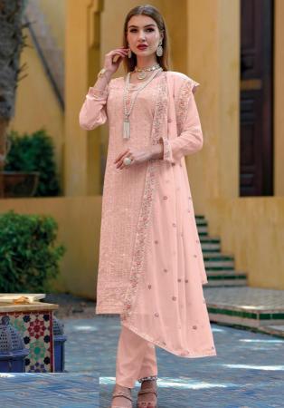 Picture of Georgette Pale Golden Rod Straight Cut Salwar Kameez