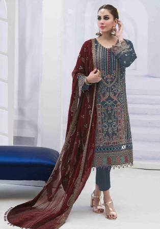 Picture of Georgette Dark Slate Grey Straight Cut Salwar Kameez