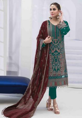 Picture of Excellent Georgette Teal Straight Cut Salwar Kameez