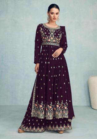 Picture of Nice Georgette Purple Straight Cut Salwar Kameez