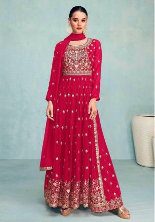 Picture of Georgette Deep Pink Straight Cut Salwar Kameez