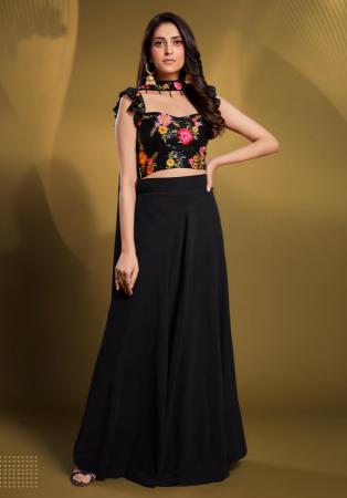 Picture of Crepe & Georgette & Organza Black Lehenga Choli