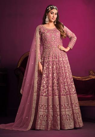 Picture of Beauteous Net Rosy Brown Anarkali Salwar Kameez