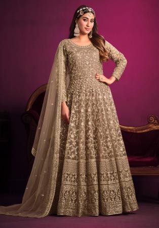 Picture of Sightly Net Dark Olive Green Anarkali Salwar Kameez