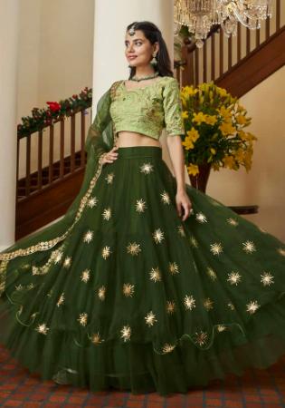 Picture of Superb Silk Dark Olive Green Lehenga Choli