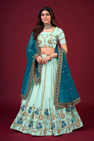 Picture of Lovely Georgette Light Cyan Lehenga Choli