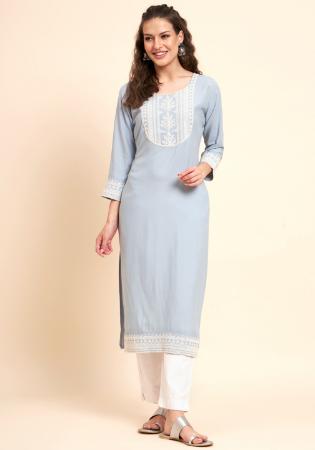 Picture of Classy Rayon Light Steel Blue Kurtis & Tunic