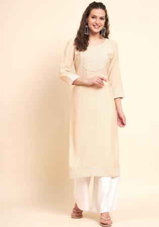 Picture of Fascinating Rayon Antique White Kurtis & Tunic